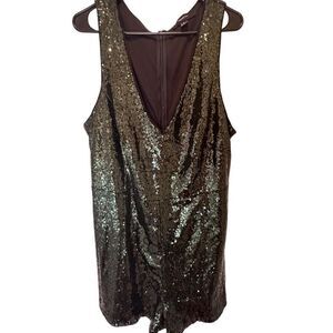Forever 21 Sequin Deep V-Neck Jumpsuit Green/Black Size 2X